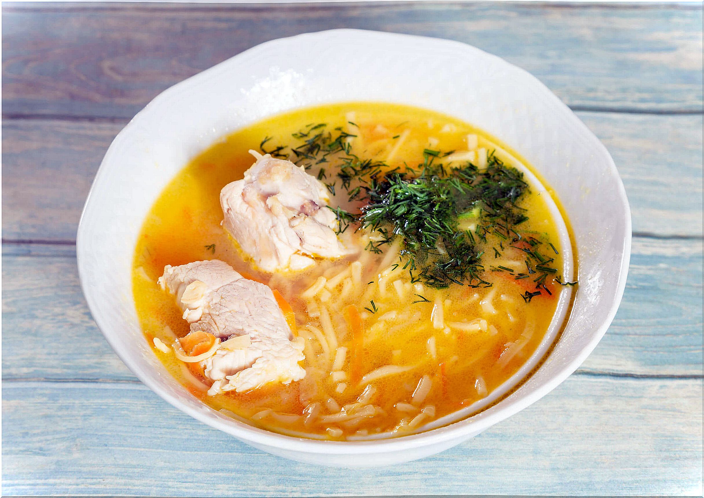 The fat burning soup includes chicken.